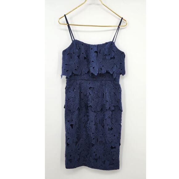 New NWT Black Halo Ora Lace‎ Sheath Party Navy Blue Foral Mini Dress Size 6 - Picture 5 of 16